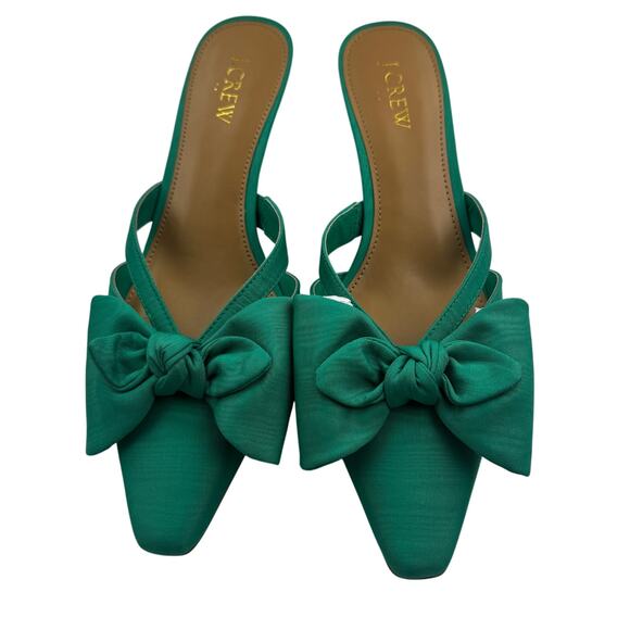 J. Crew Snip Toe Bow Kelly Green Formal Dressy Classy Mules Women's Size 8.5 - Picture 3 of 11